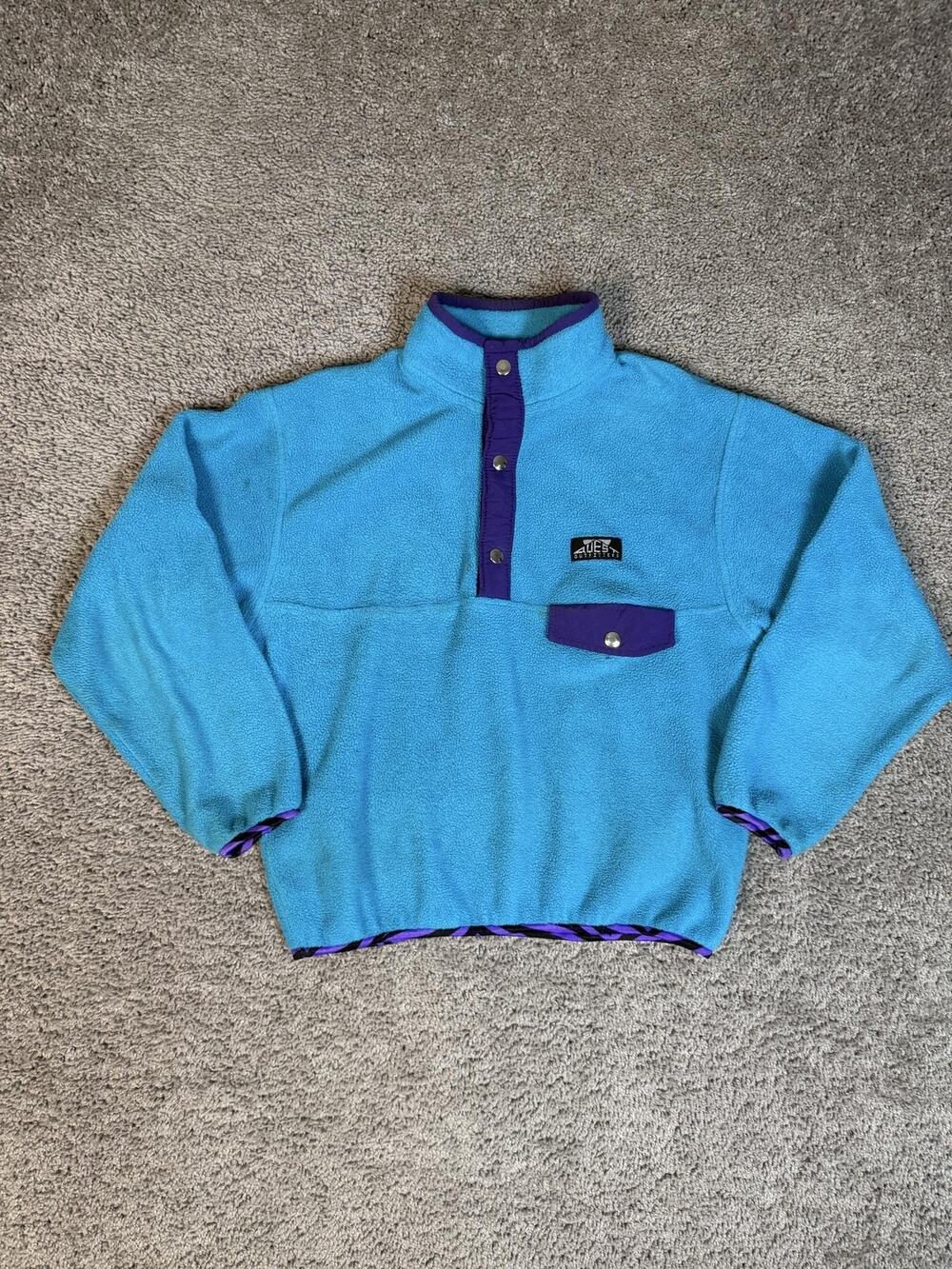 Quest Outfitters Jacket Womens M Blue Fleece Collared Snap Front Pocket Fit Cozy